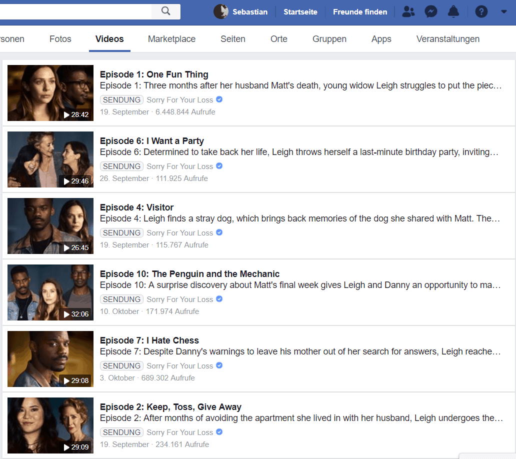 Facebook Watch Sorry for your loss Episoden