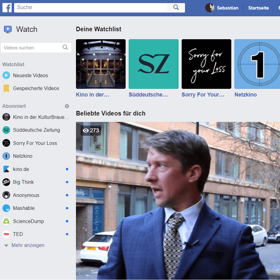 Facebook Watch Startseite