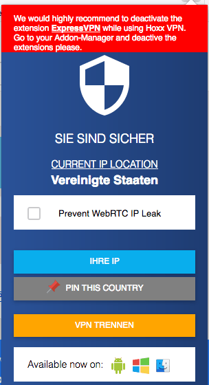 Hoxx VPN Plug-in für Firefox