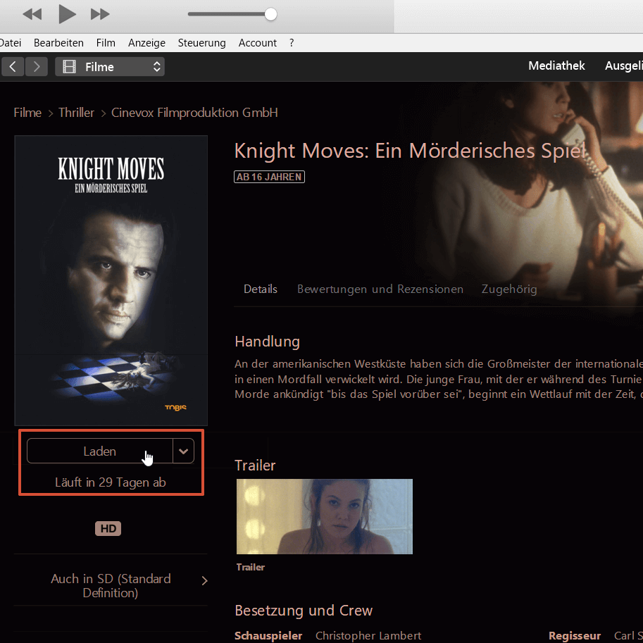 iTunes – Film zum Downloaden bereit