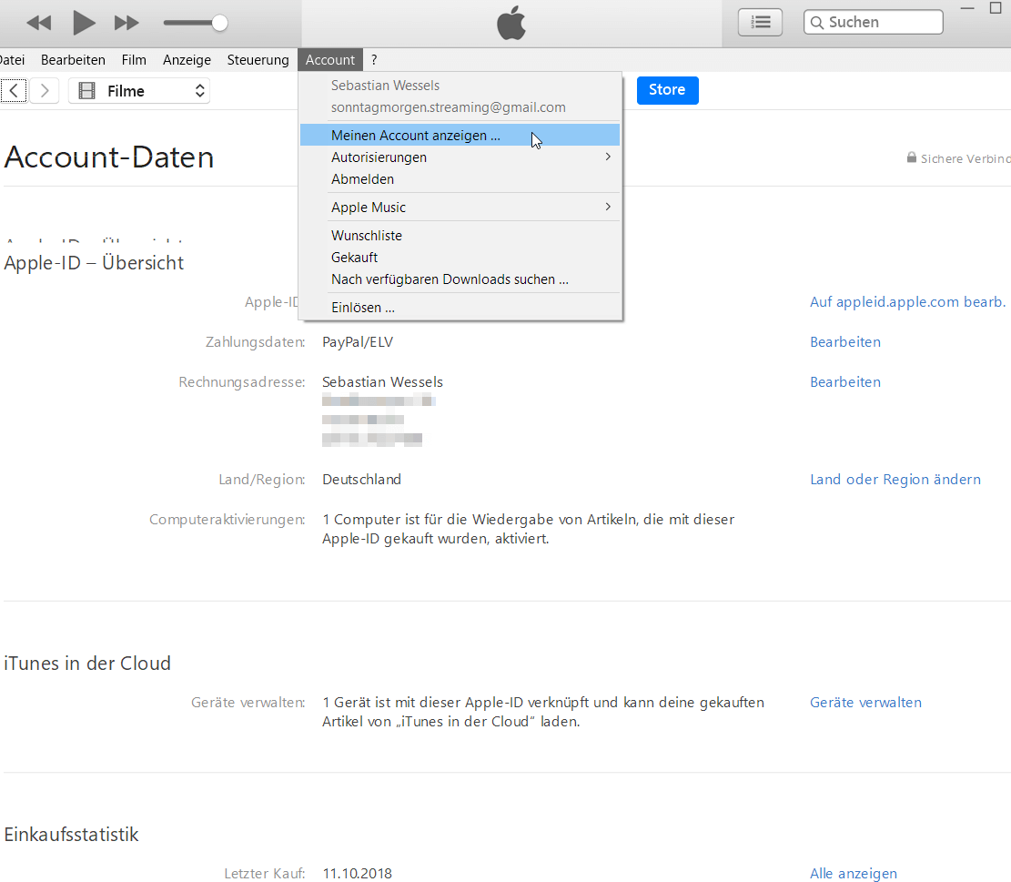 iTunes – Account-Verwaltung