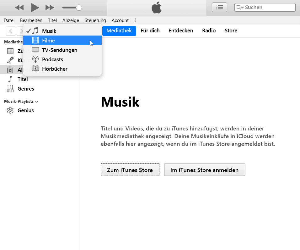 iTunes – Menü