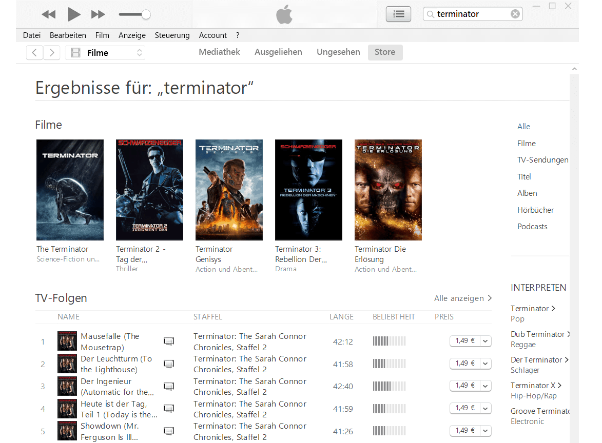 iTunes – Suche