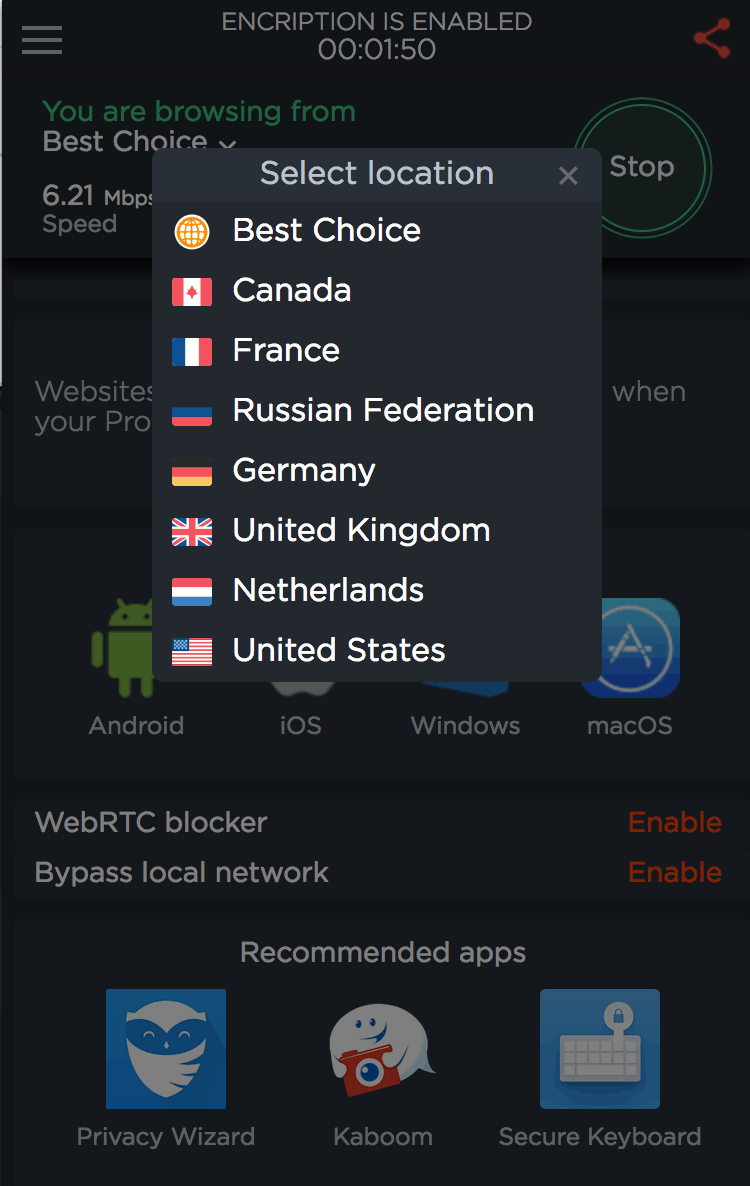 TouchVPN Serverstandorte