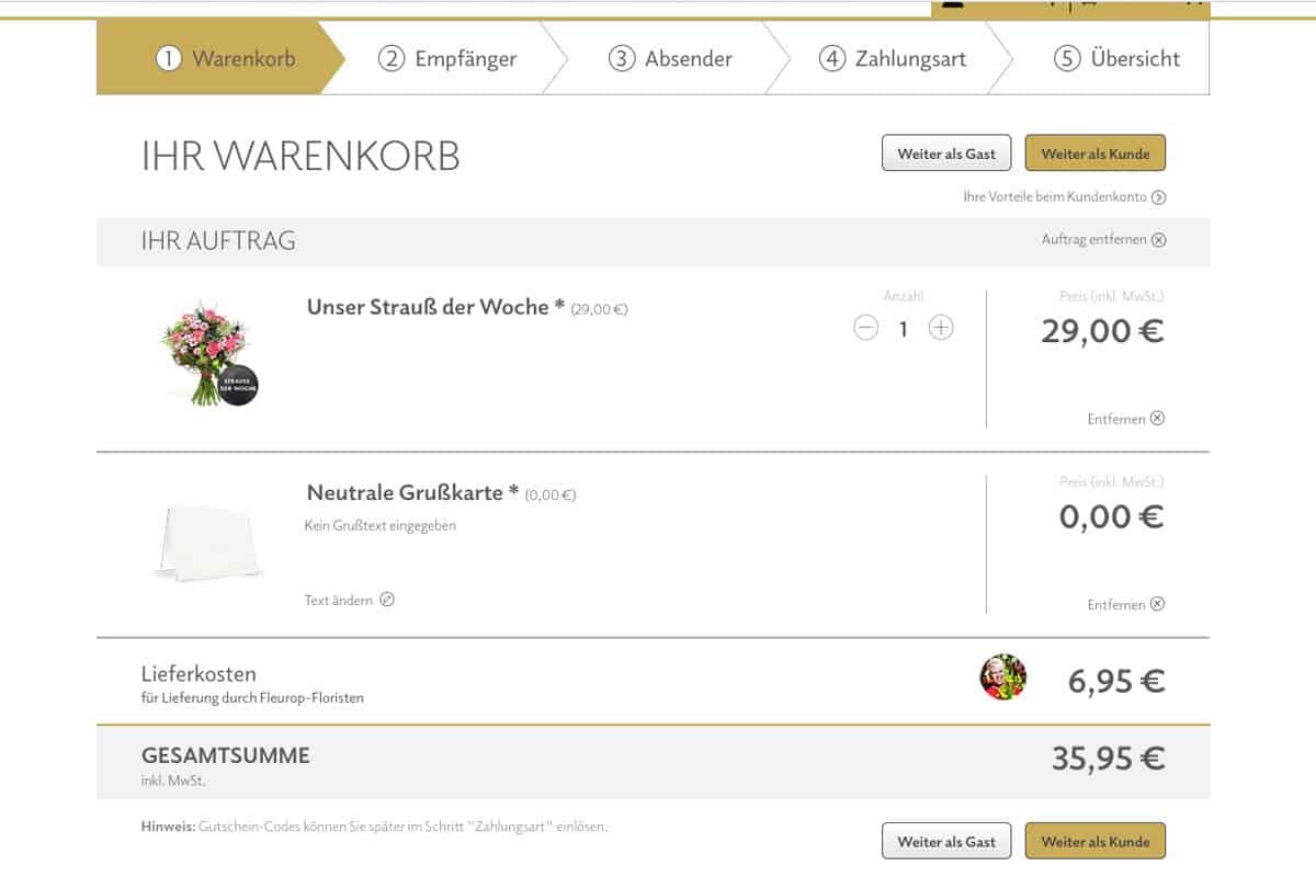 Fleurop Bestellung Warenkorb