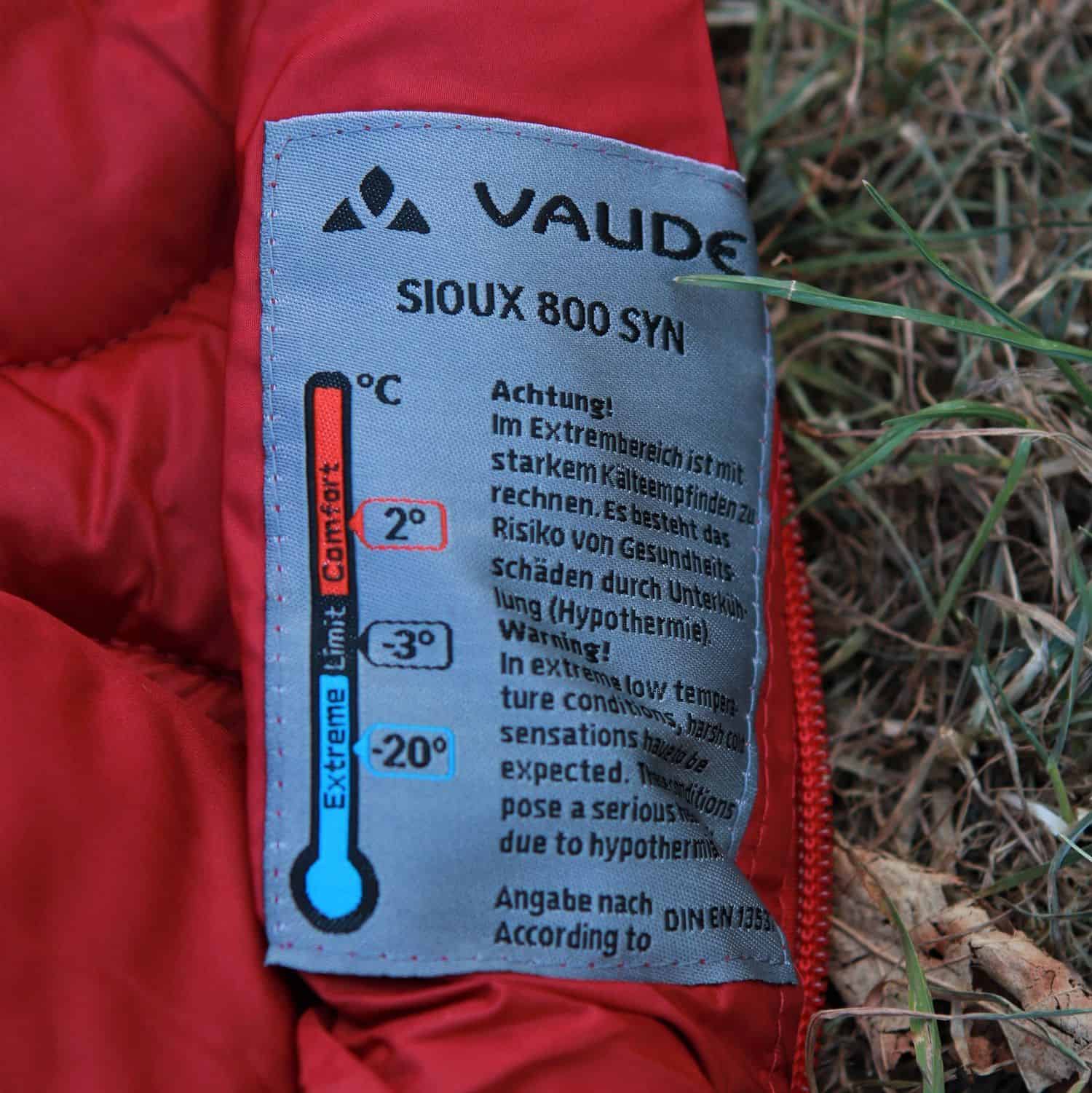 Vaude Schlafsack Hinweis