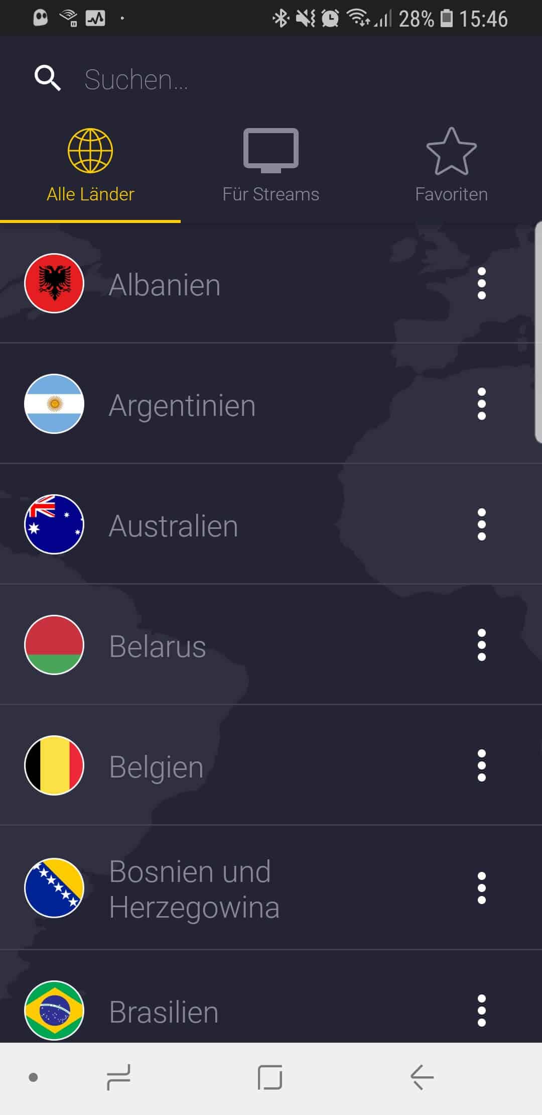 CyberGhost App Serverliste