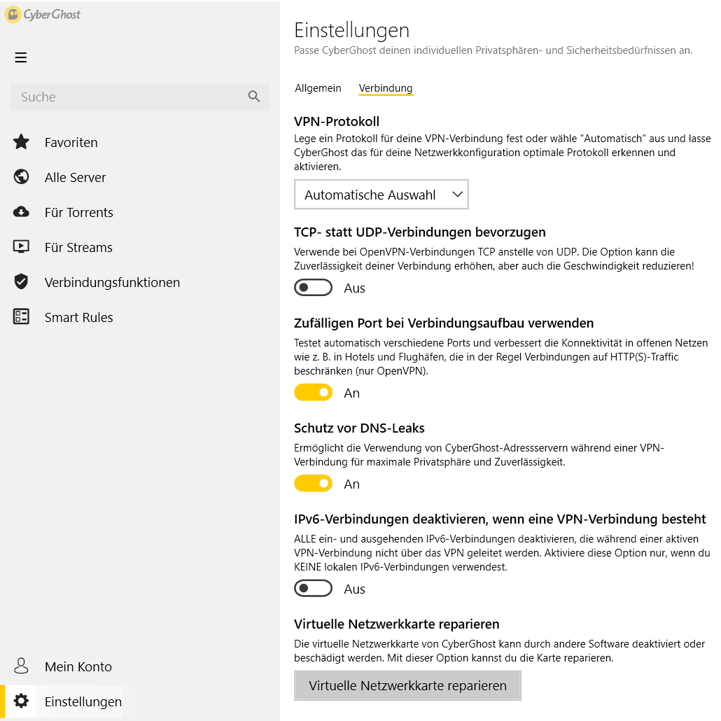 CyberGhost Einstellungen