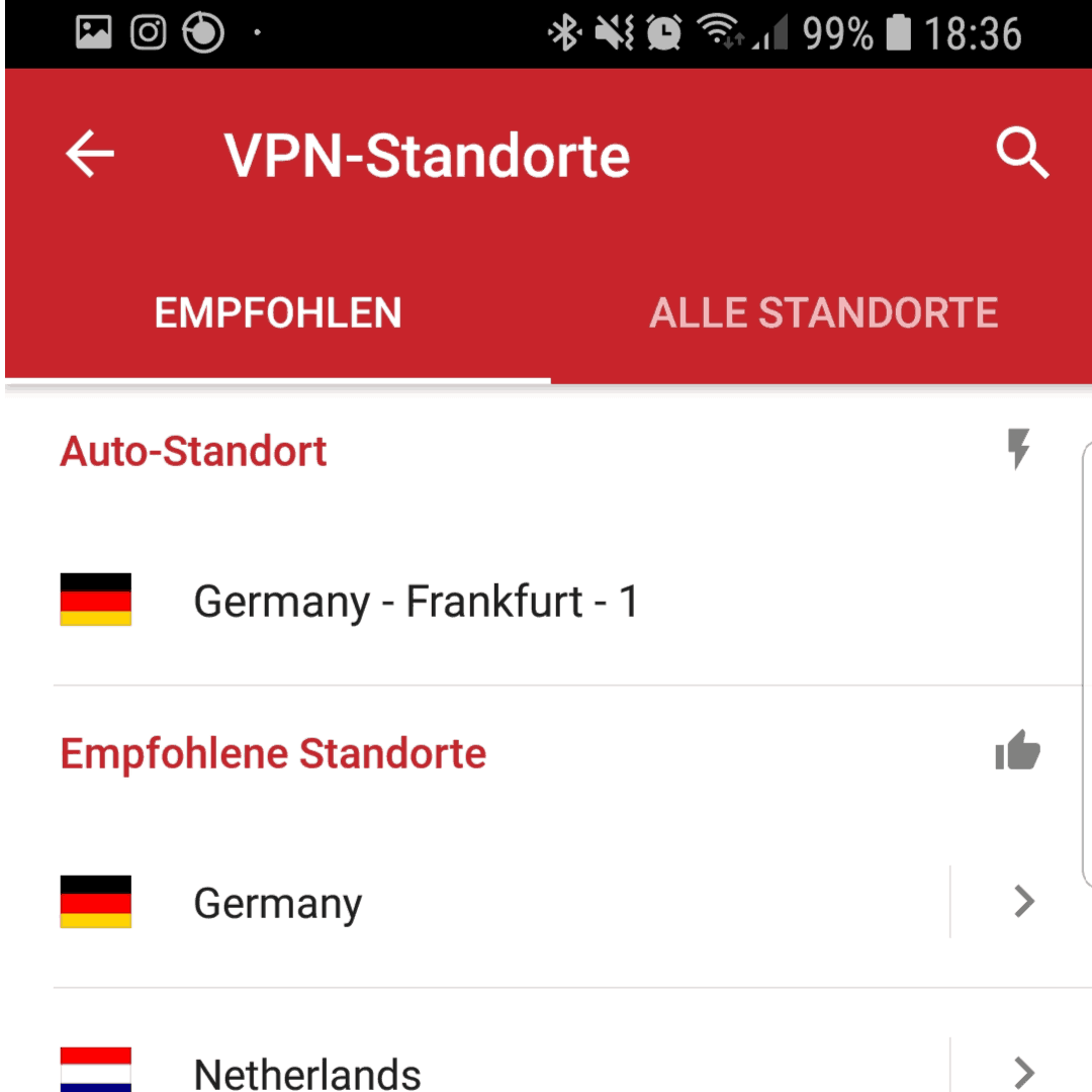 ExpressVPN App Standorte