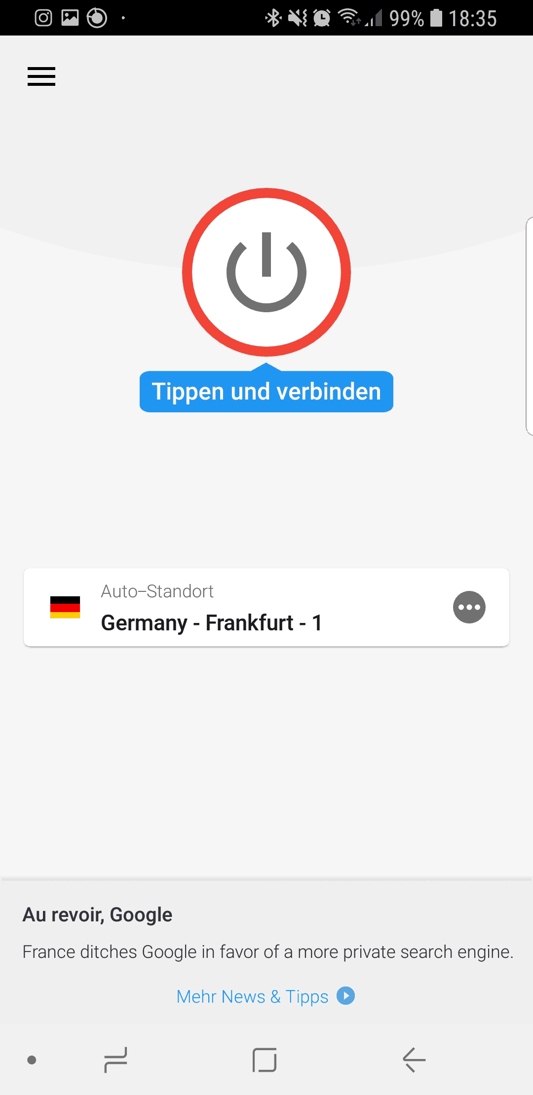 ExpressVPN App tippen und verbinden