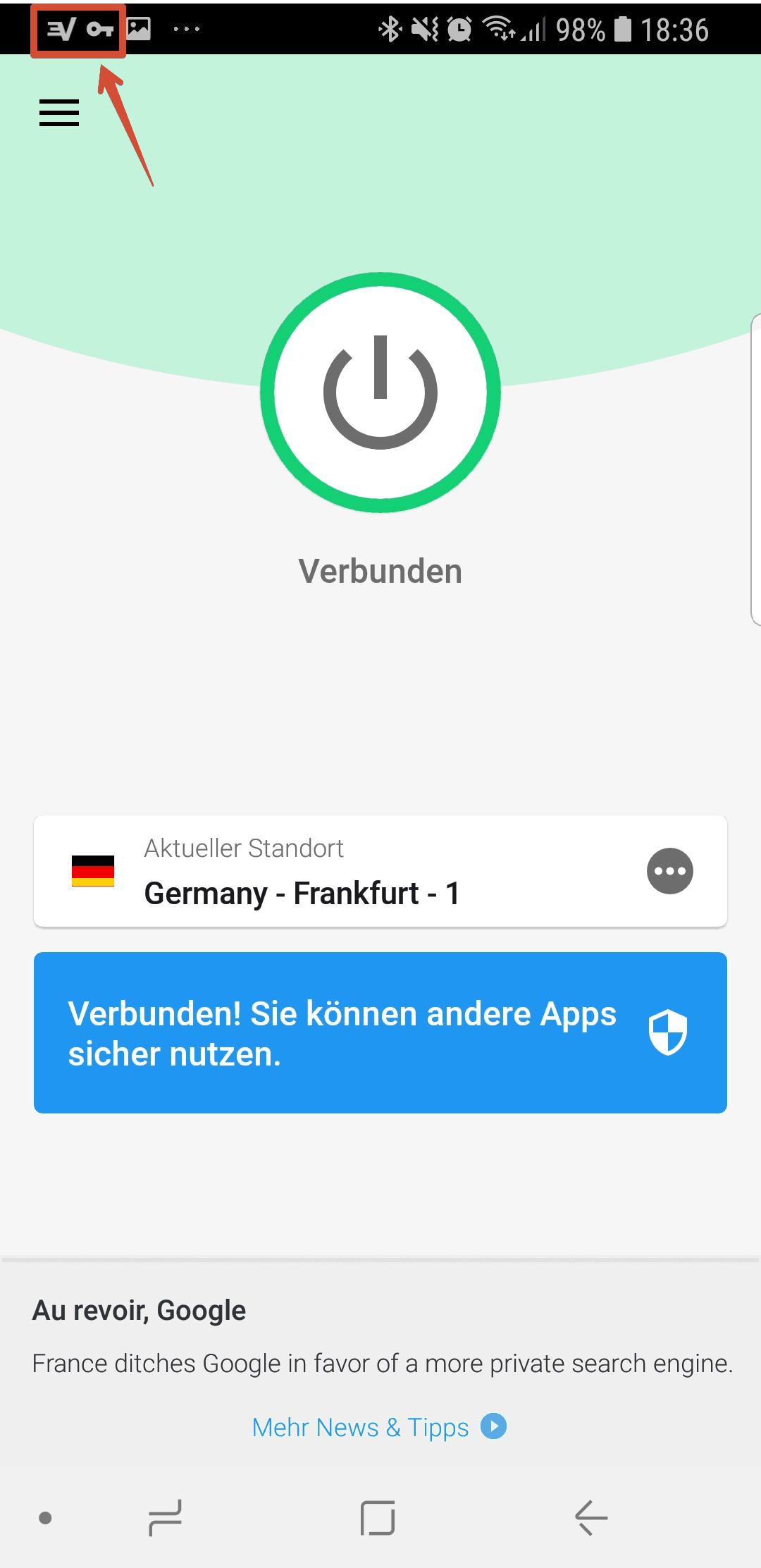 Screenshot der ExpressVPN-App