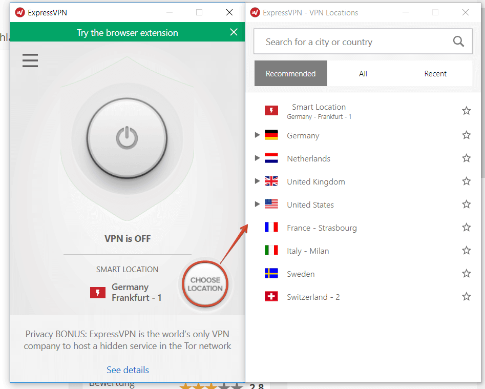 ExpressVPN choose location