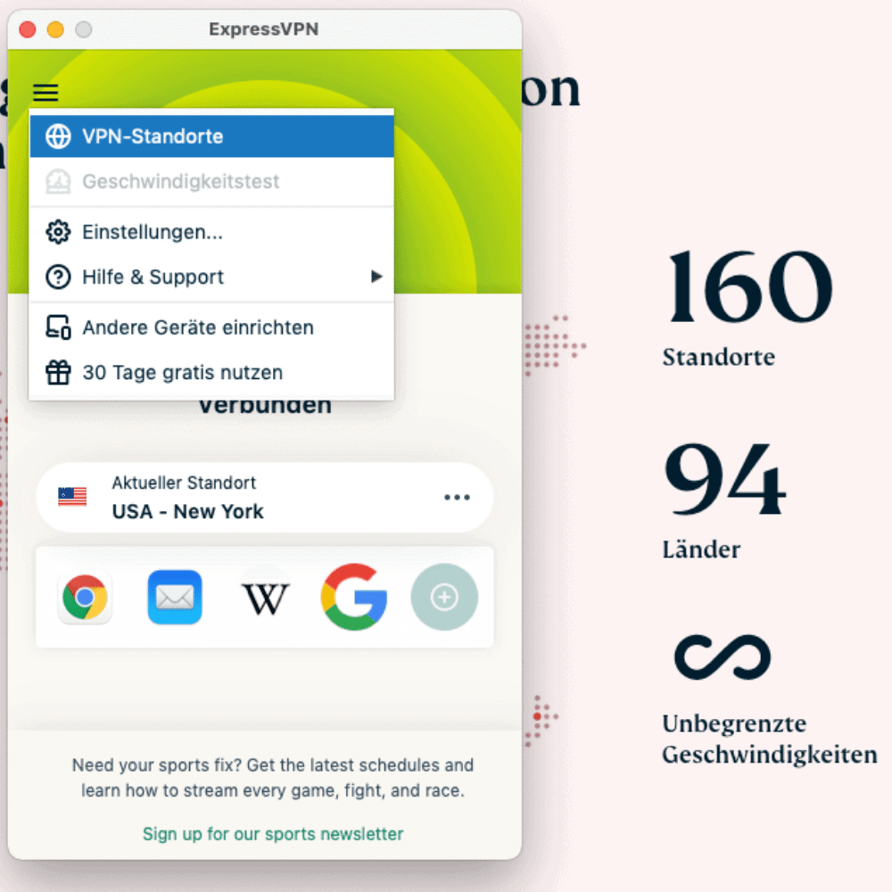 ExpressVPN Menue