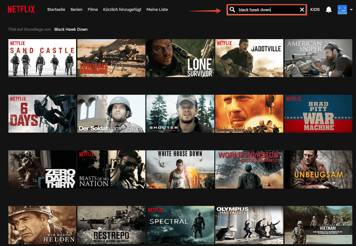ExpressVPN Netflix Black Hawk Down Suche