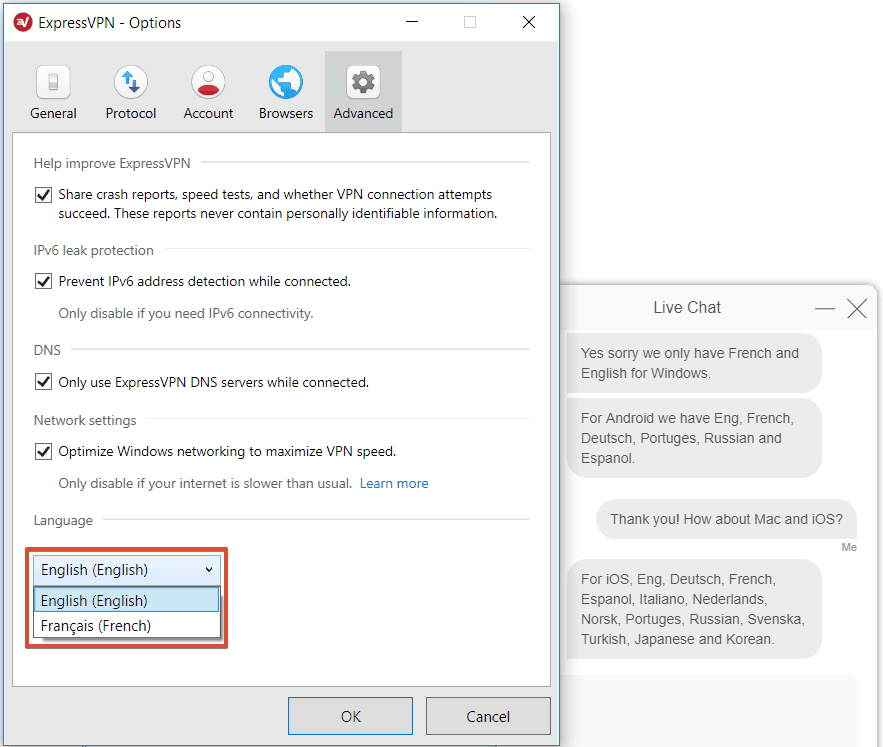 ExpressVPN Sprachen
