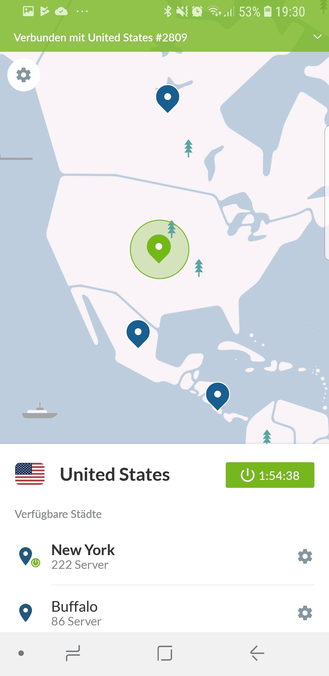 NordVPN – mit der App verbunden