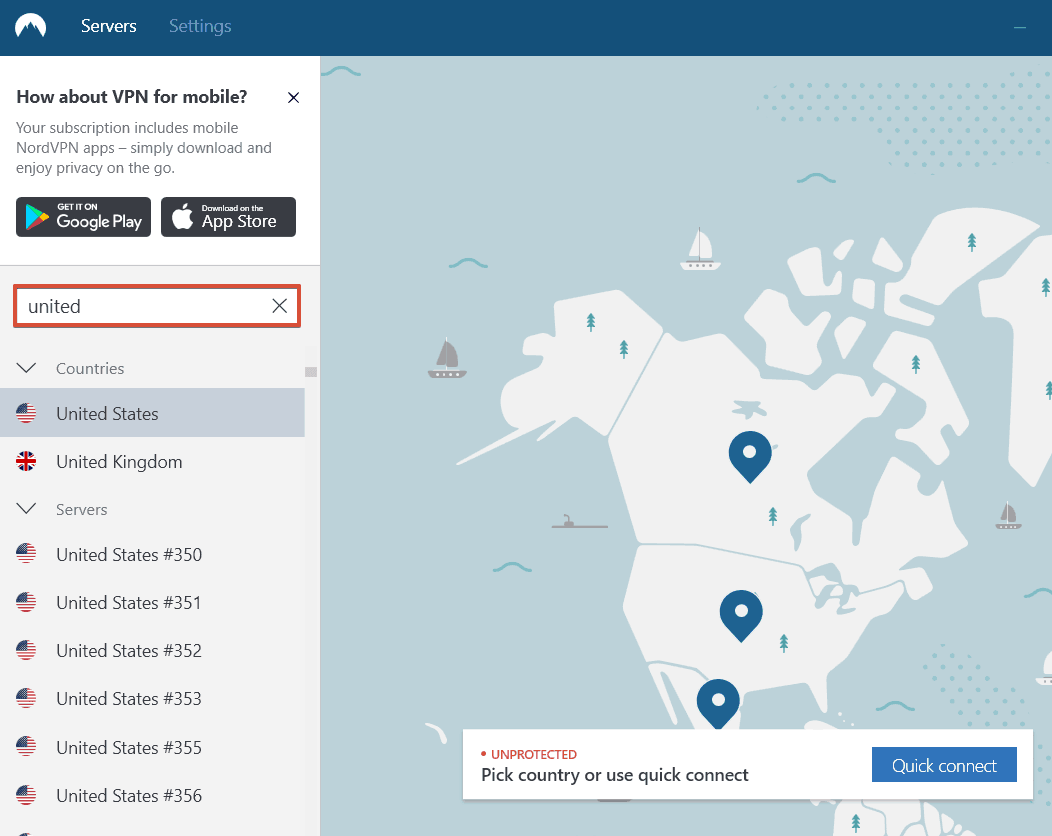 NordVPN – Server-Stichwortsuche
