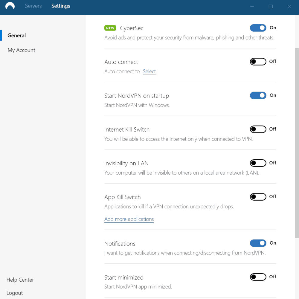 NordVPN – Einstellungen