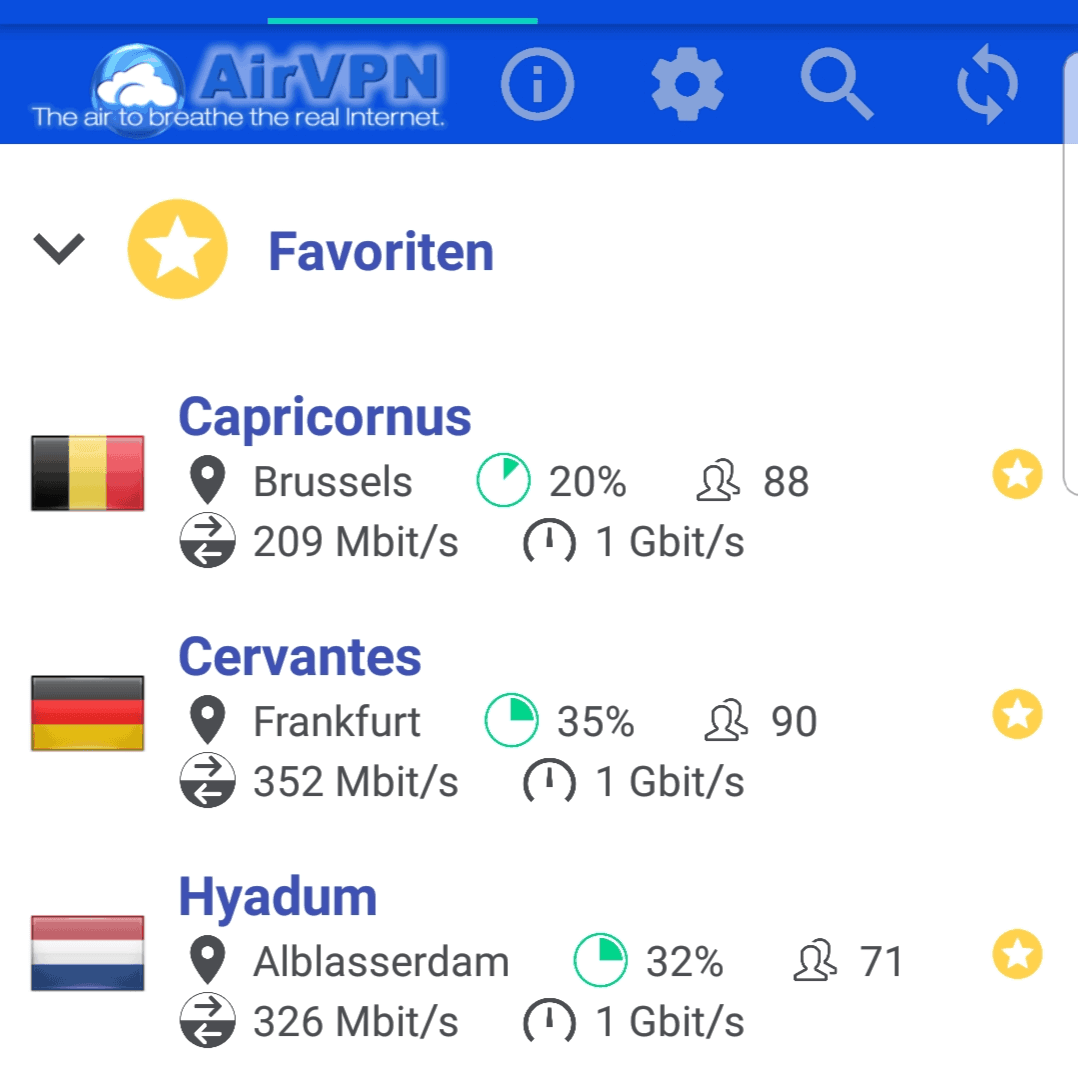 AirVPN App Favoriten