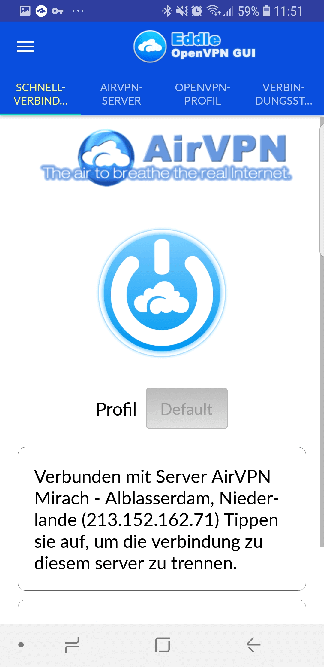 AirVPN App verbunden