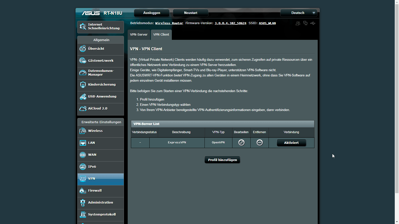 VPN Router einrichten Asus Client VPN 3
