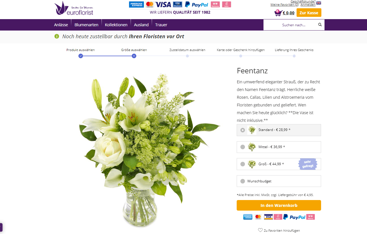 Blumen zum Muttertag – Beispielstrauß auf der Euroflorist-Website