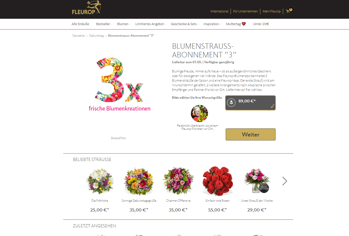 Blumen zum Geburtstag – Fleurop Beispiel-Blumenabo