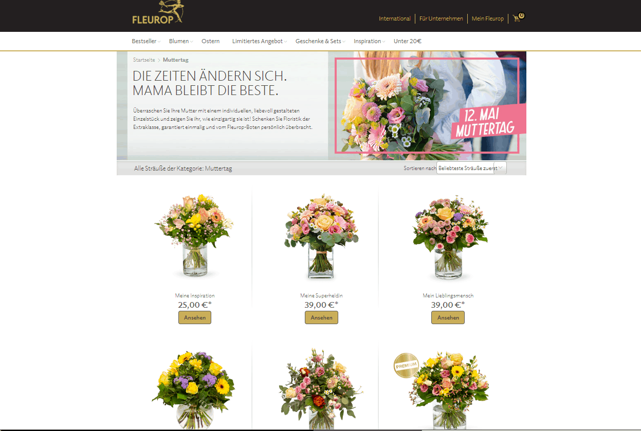Blumen zum Muttertag – Fleurop-Angebotsübersicht