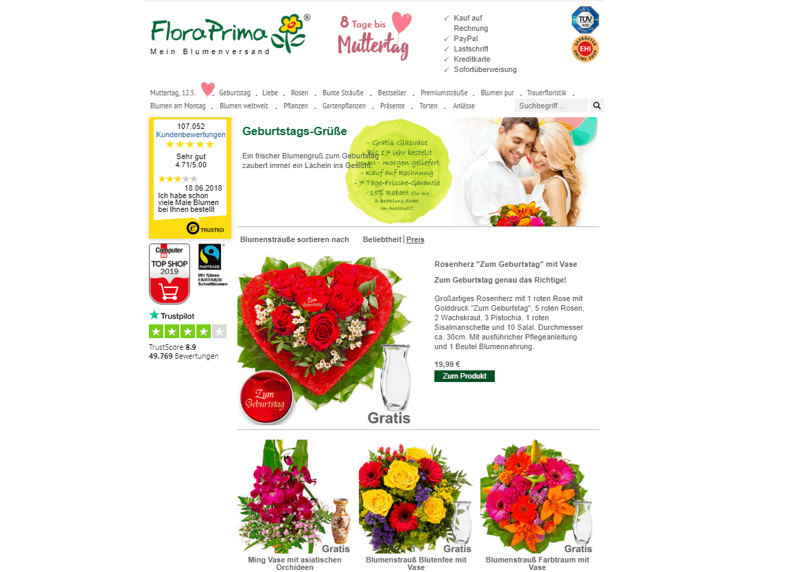 Blumen zum Geburtstag – Angebotsübersicht von FloraPrima