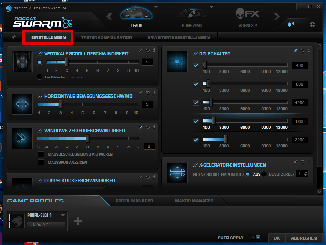 Roccat SWARM Software-Einstellungen
