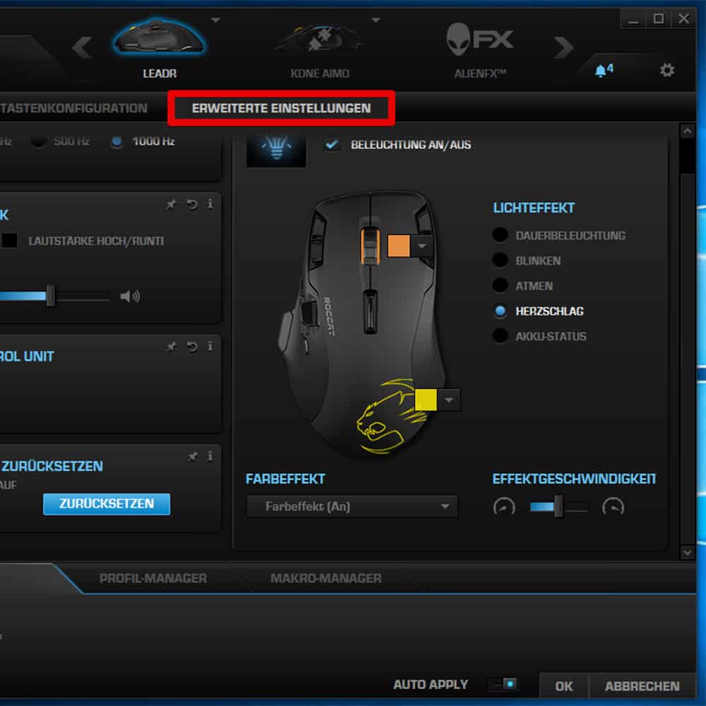 Roccat Leadr Swarm erweiterte Einstellungen