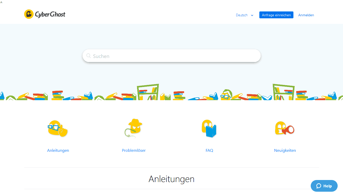 Screenshot der CyberGhost Hilfeseite