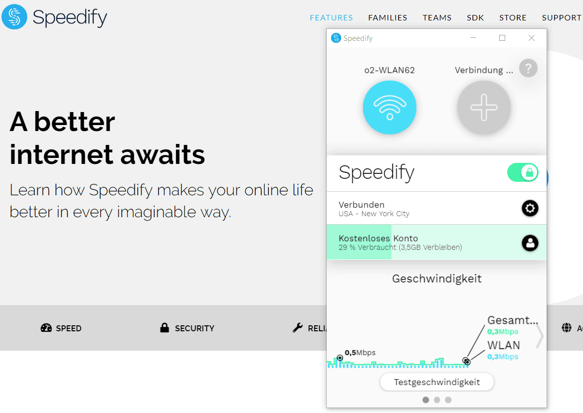 Gratis-VPN-Dienste – Speedify-Website