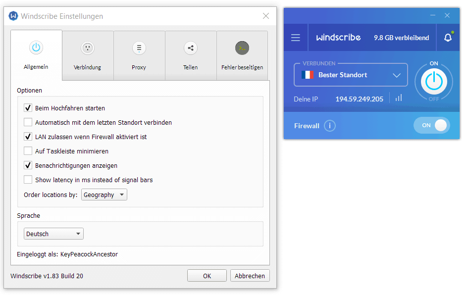 Gratis-VPN-Dienste – Windscribe-Einstellungen