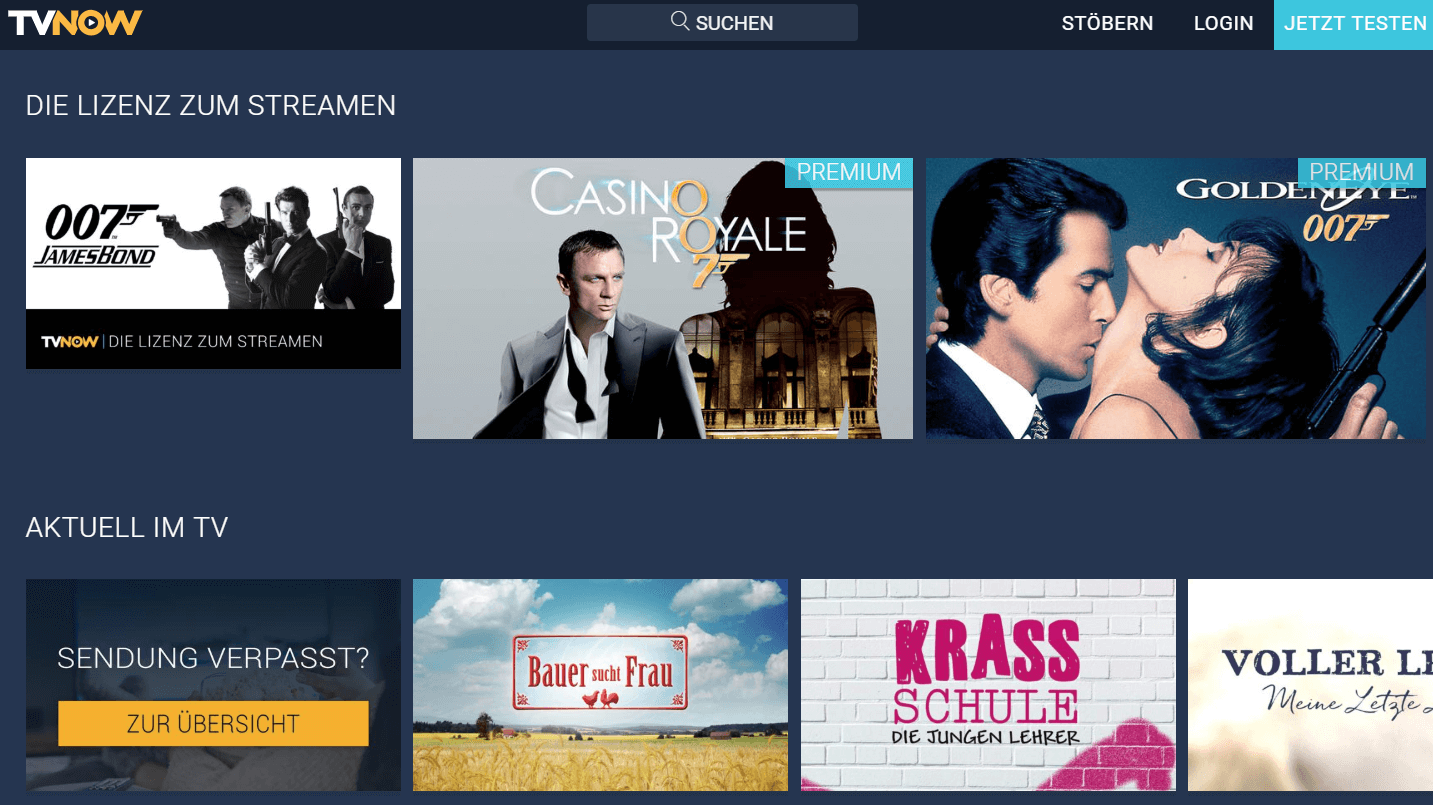 Screenshot der TVNOW-Website