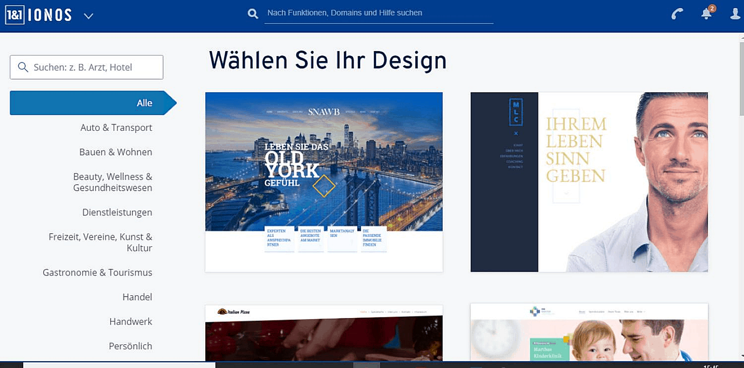 1und1 Ionos Auswahl Designs