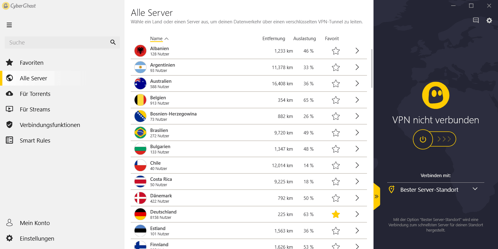 VPNs für öffentliche WLANs – CyberGhost Server-Auswahl