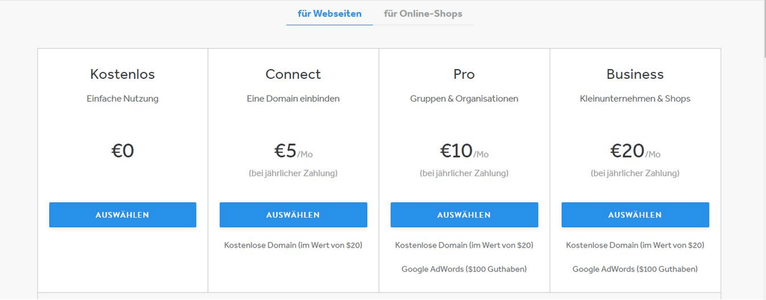 Weebly Tarifvergleich