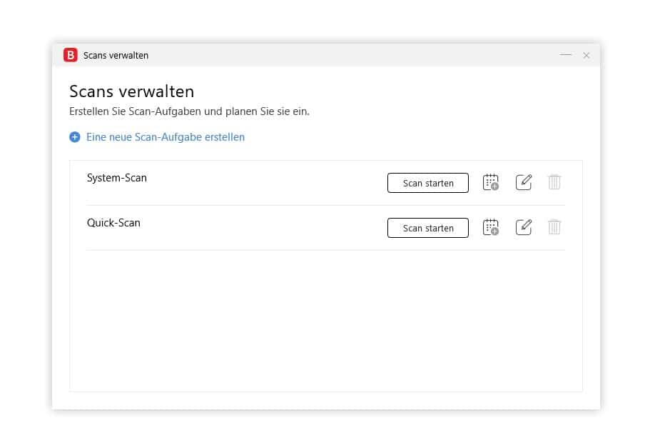 Bitfender Antivirus Plus Test Scans verwalten