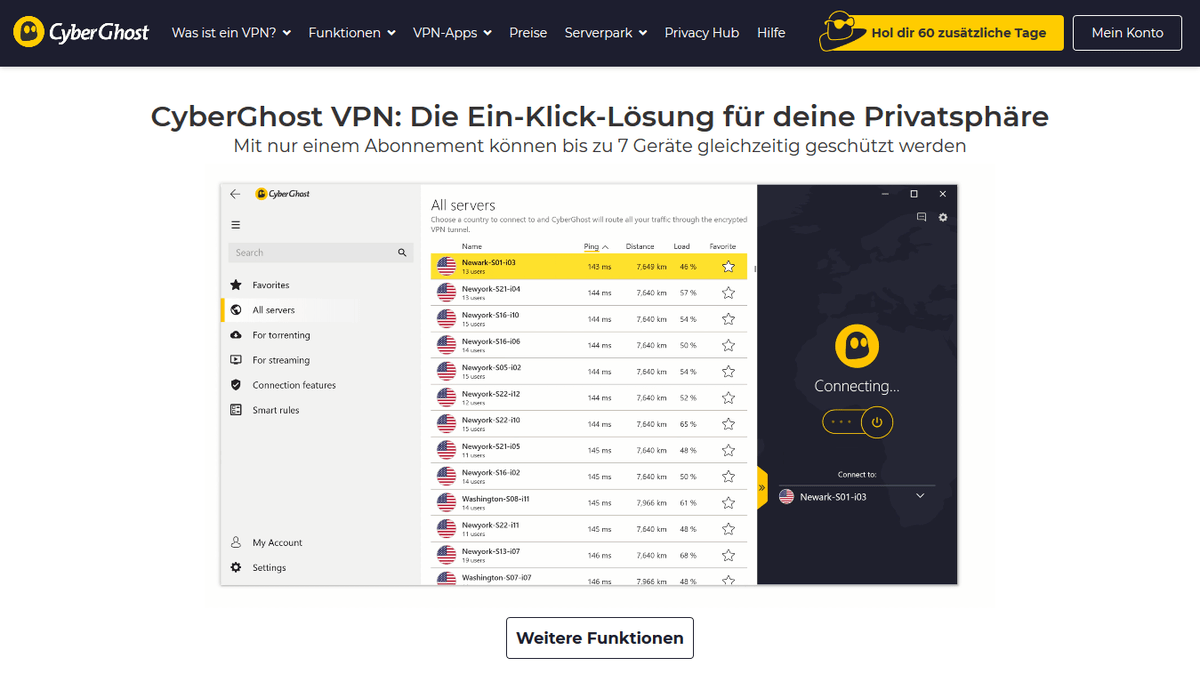 CyberGhost - Screenshot der Homepage, Stand: August 2019