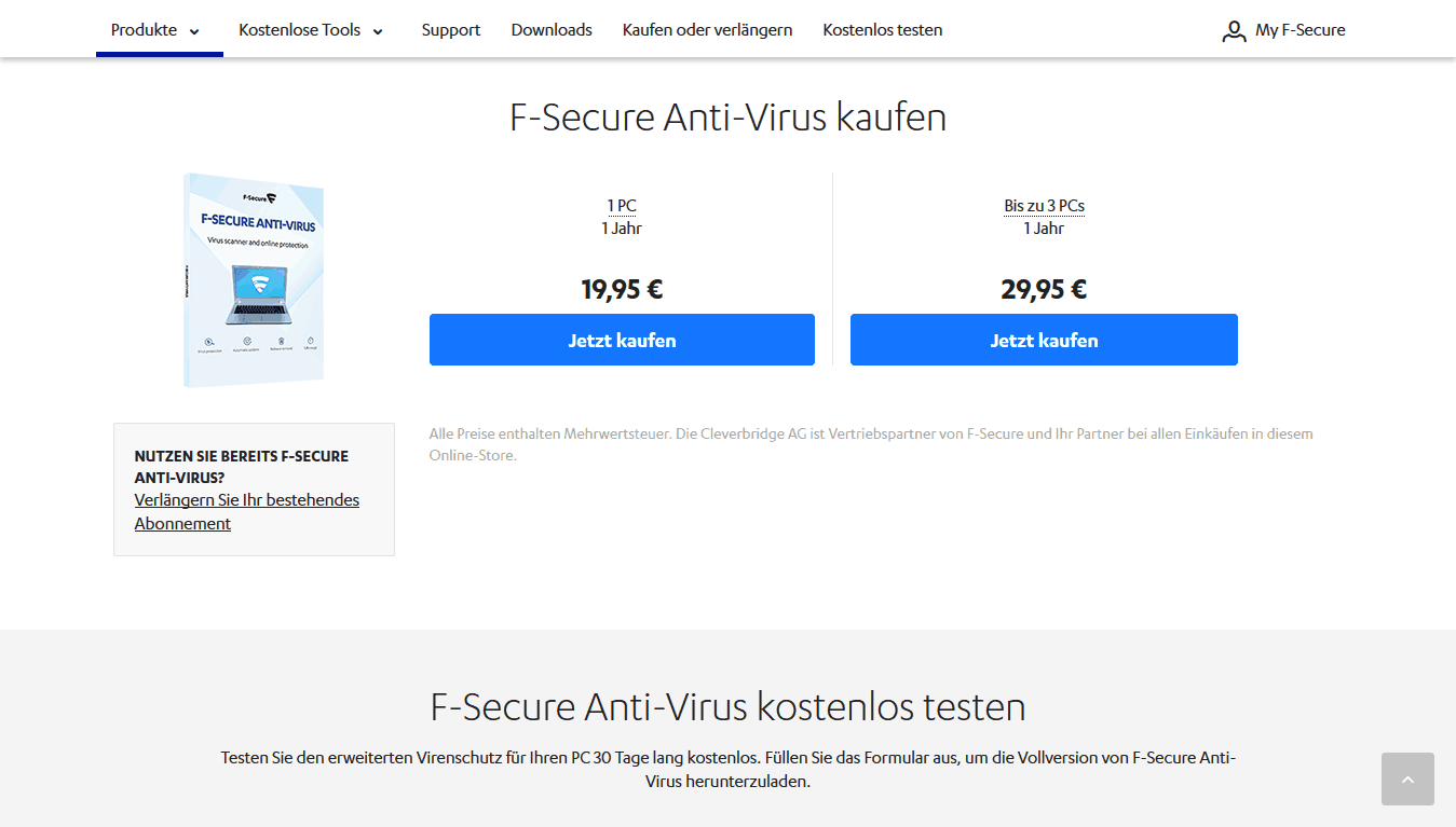 F-Secure Anti-Virus – Software-Kaufoptionen