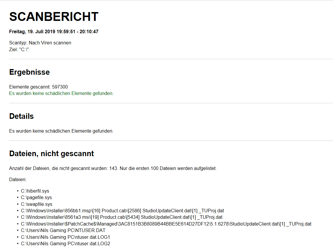 F-Secure Anti-Virus – Scanbericht