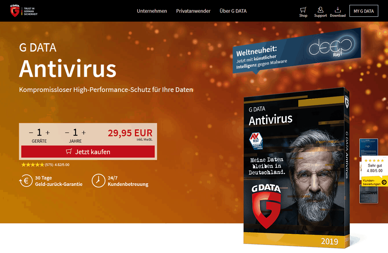 G Data Antivirus Test Produktvergleichsseite
