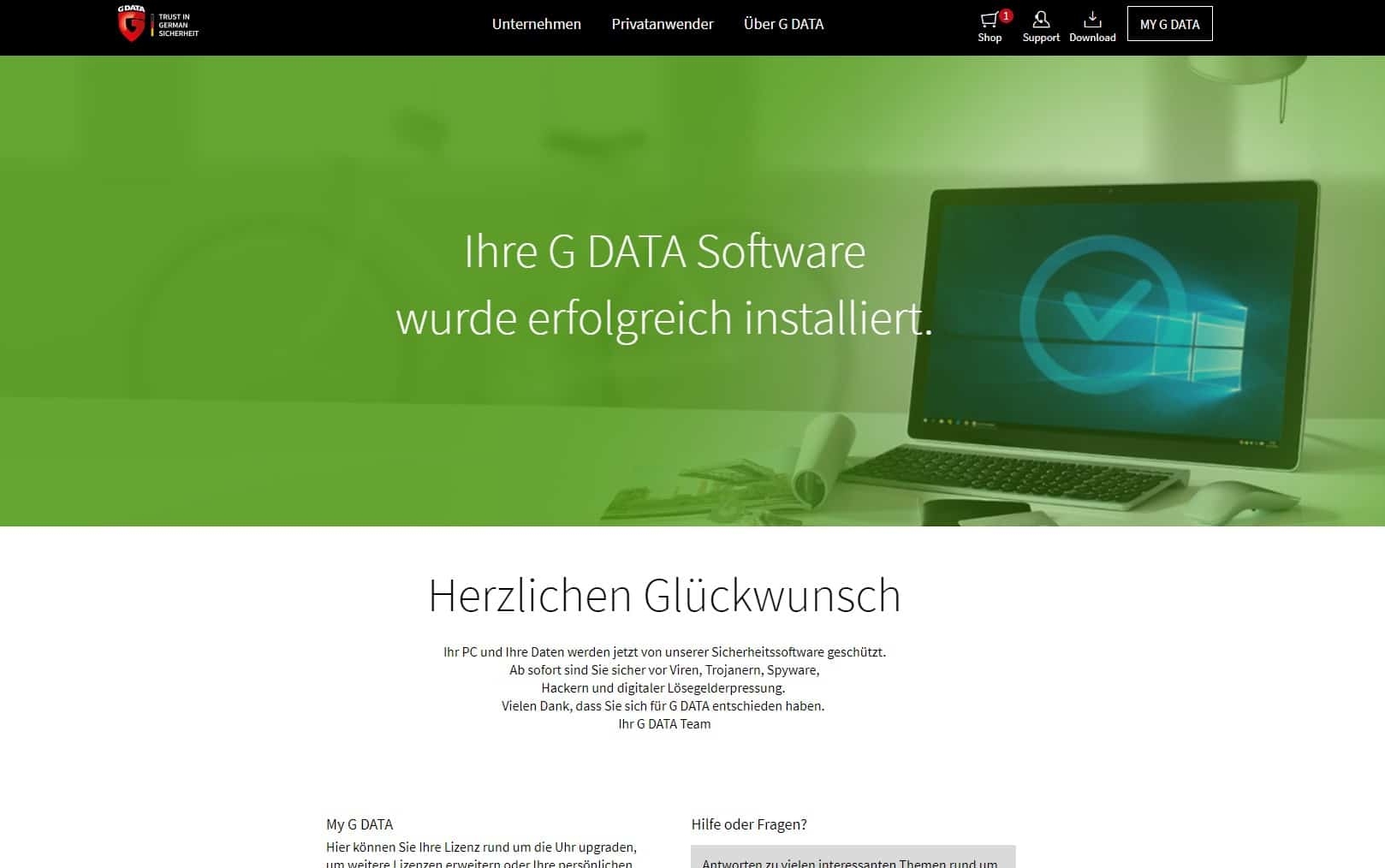 G Data Antivirus Test installiert