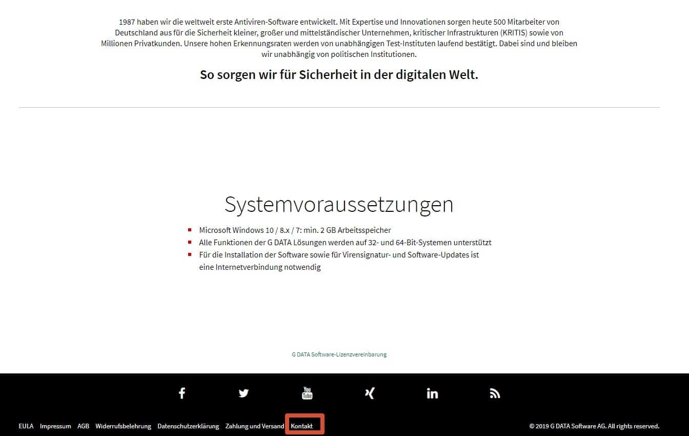 G Data Antivirus Test Website Menue