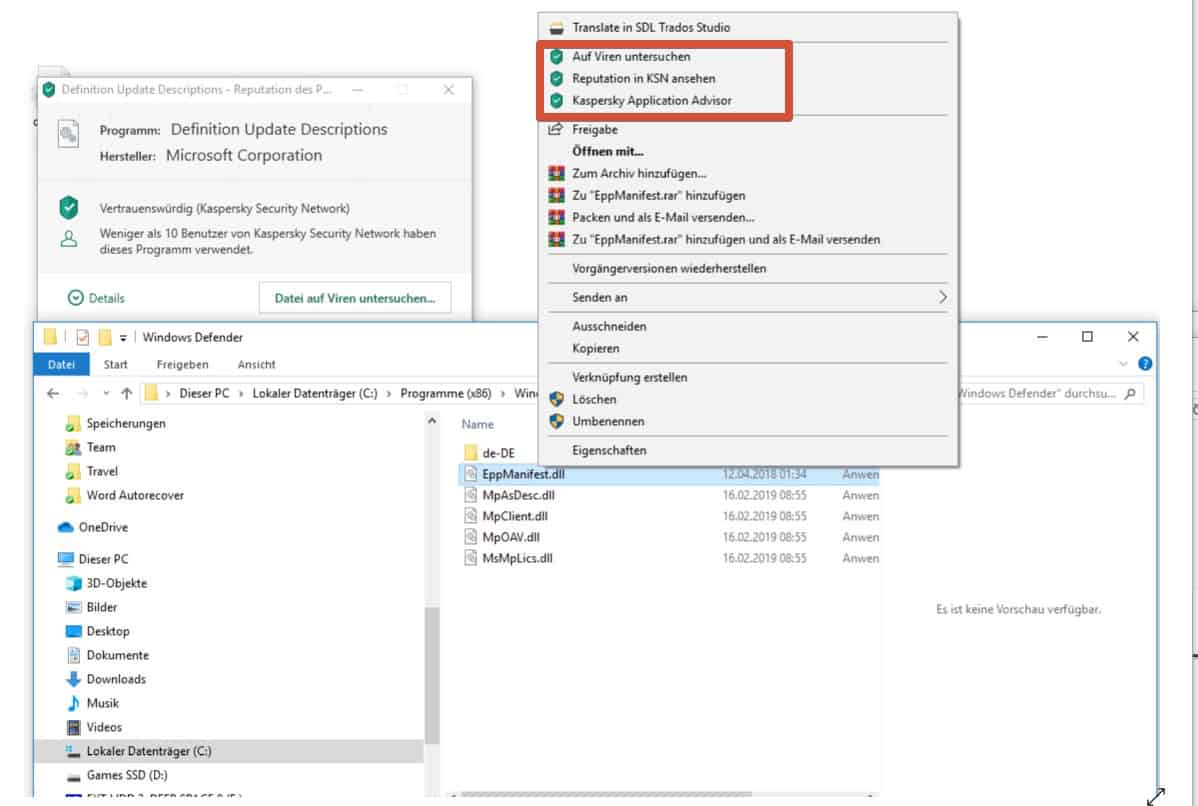 Kaspersky Antivirus Test Explorer Kontextmenue
