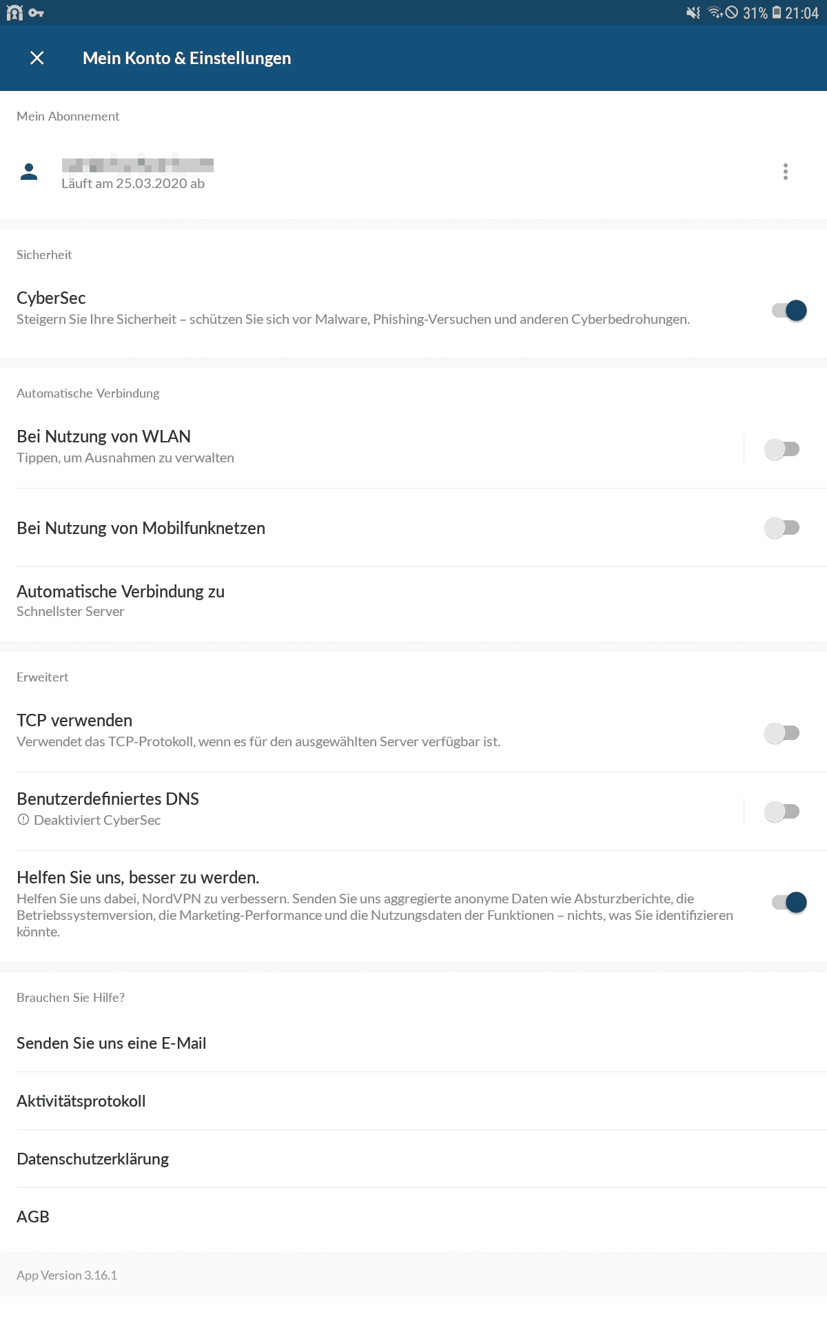 NordVPN Einstellungen