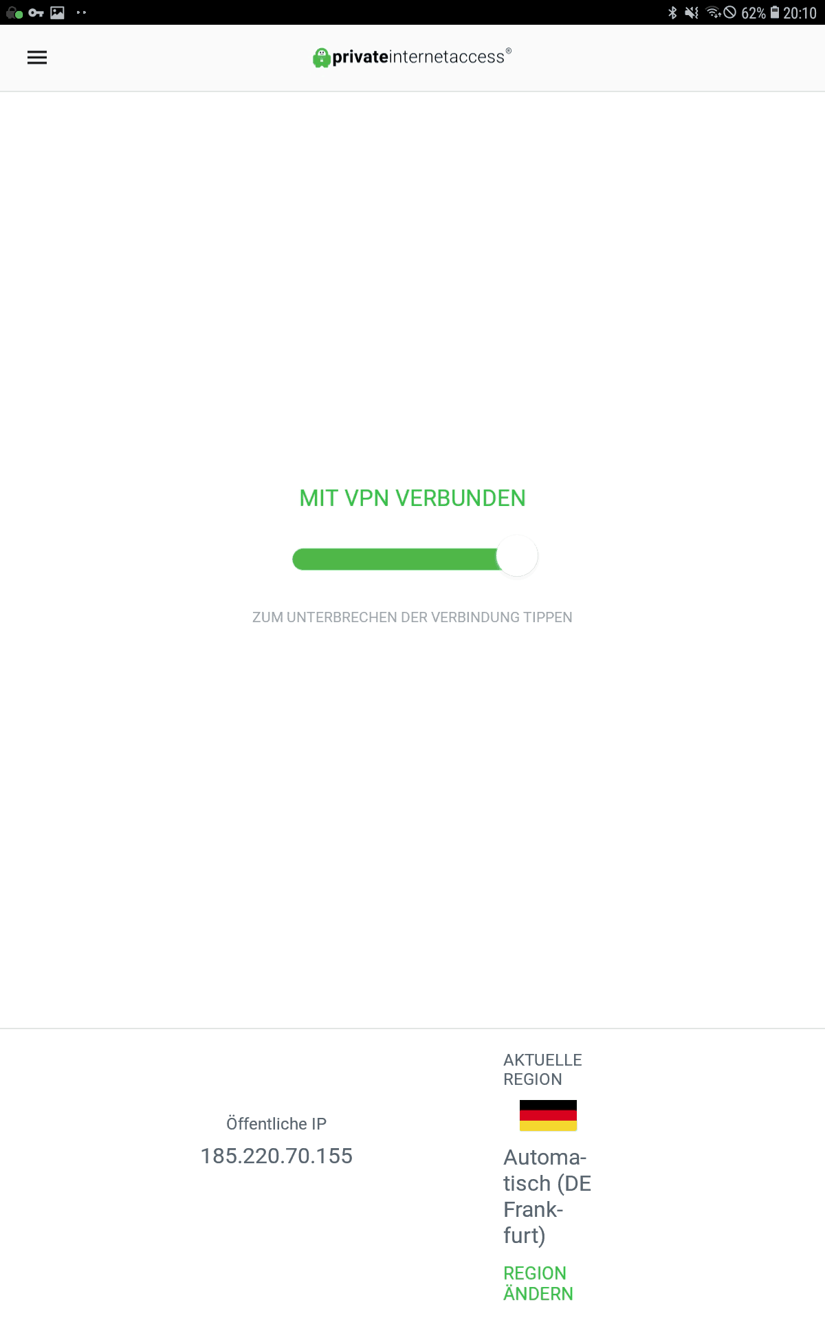 Private Internet Access verbunden