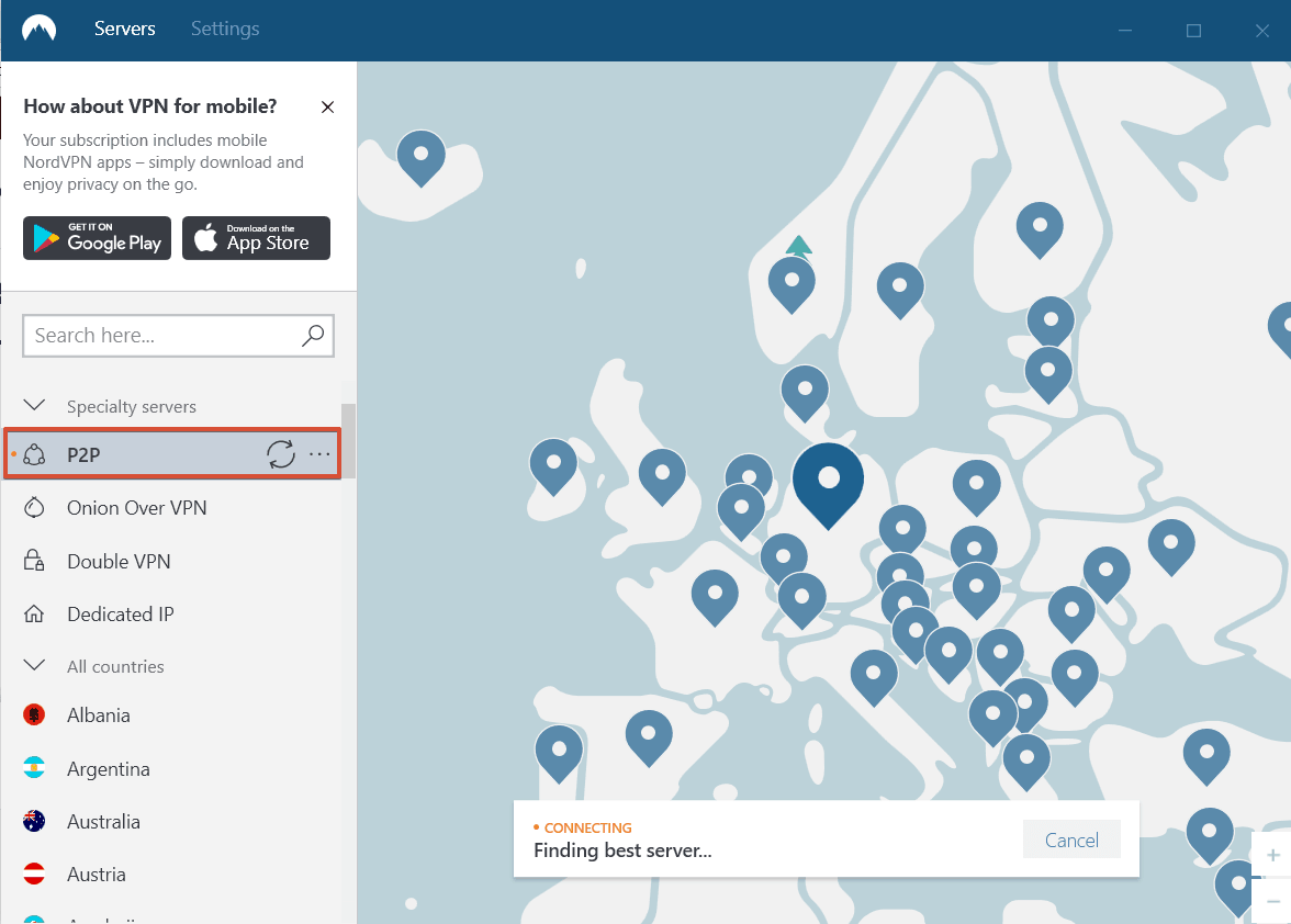 NordVPN Server Suche
