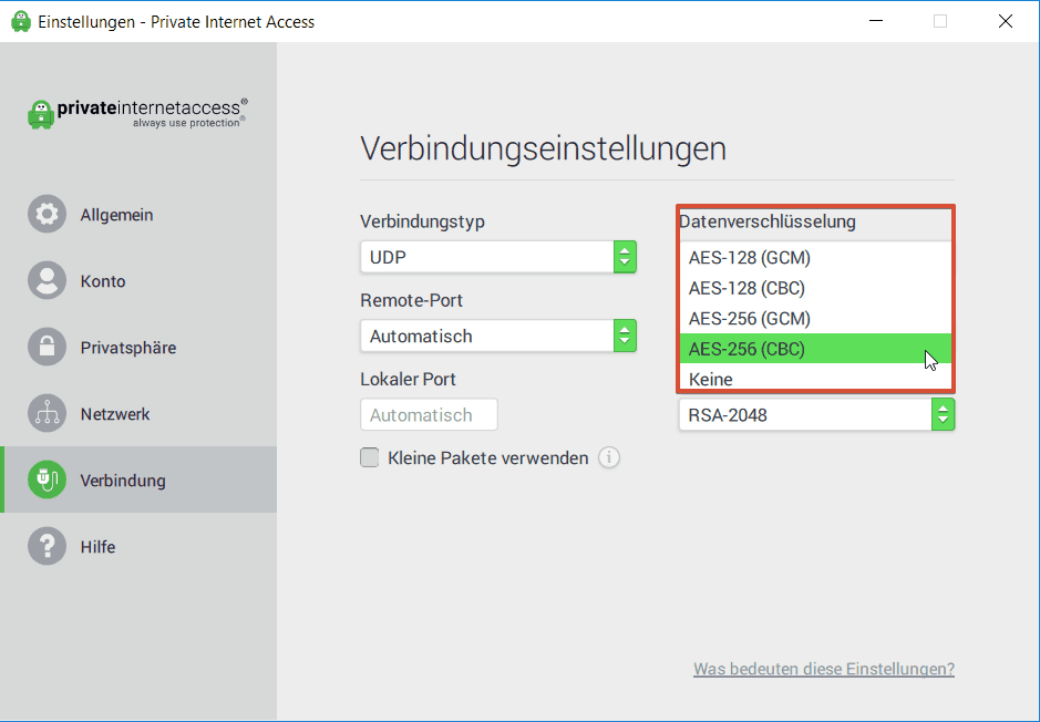 Private Internet Access Verschluesselung